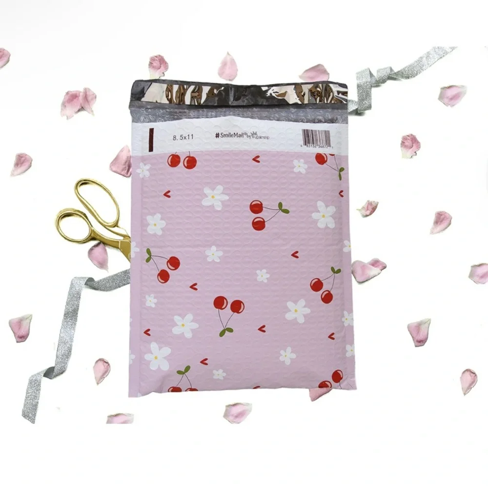 Cherry Print Bubble Polymailers, 8.5x11”, Pack of 25